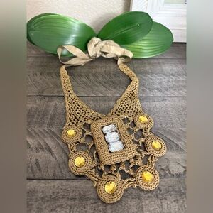 Banana Republic Crochet Macrae Necklace with Yellow and silver Accents